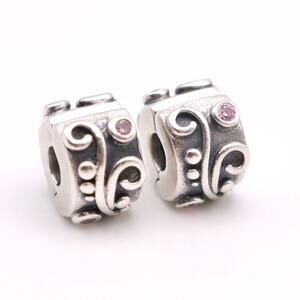 Two Authentic PANDORA Tendril Clips with Pink Cubic Zirconia - 790380PCZ